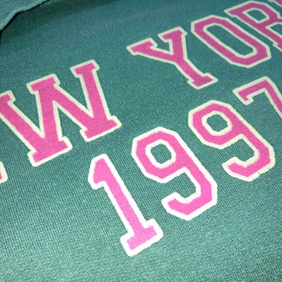 Anthropologie New York 1997  Oversized Crew Neck Sweatshirt Green Pink Sz M - Picture 4 of 9